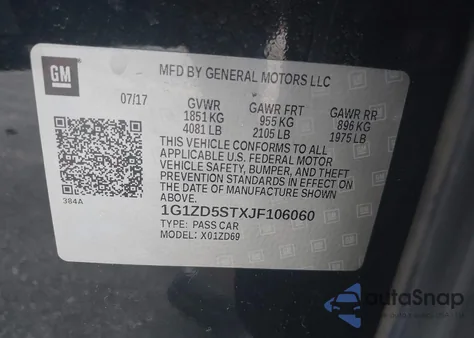 2018 Chevrolet Malibu Lt z USA, uszkodzony, nr VIN 1G1ZD5STXJF106060